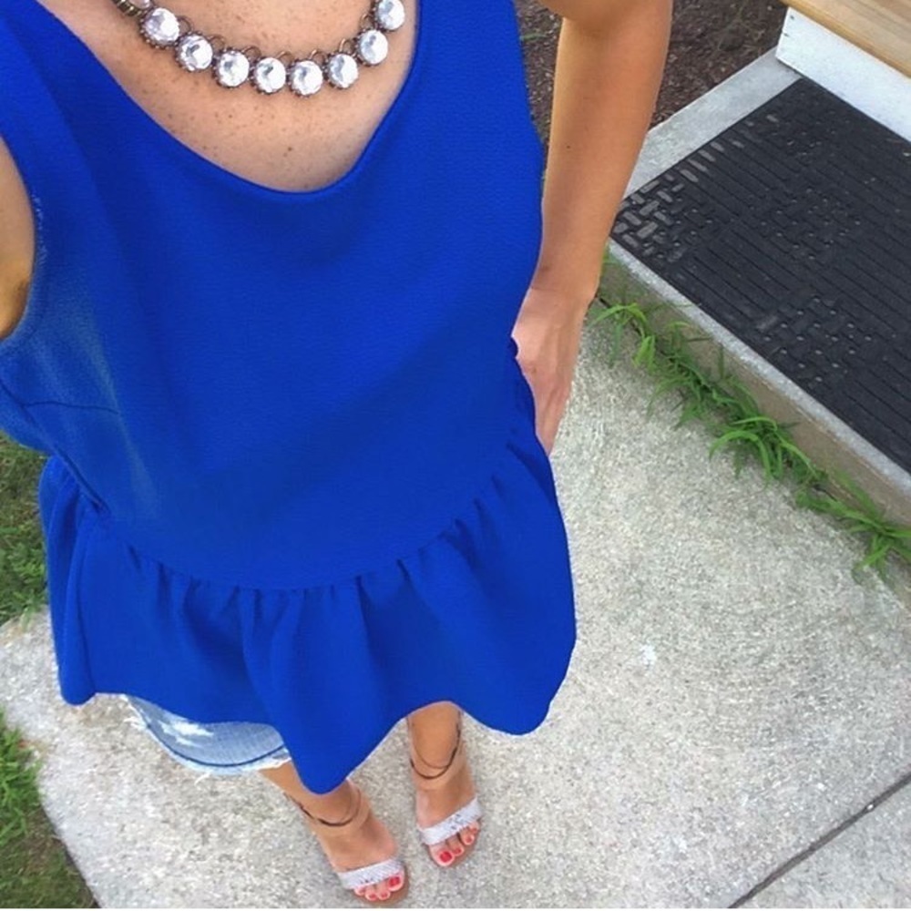 Royal blue scalloped open back top